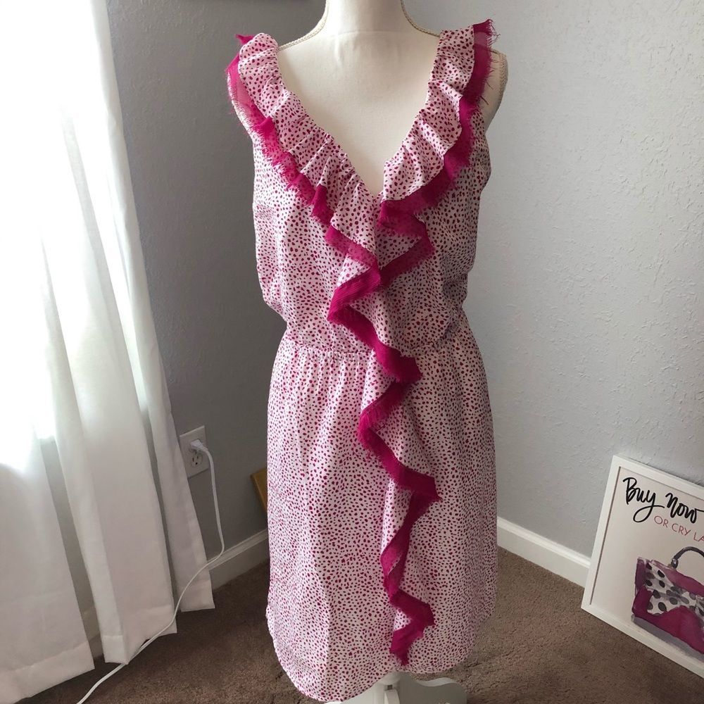 LOFT Pink & White Ruffle Dress